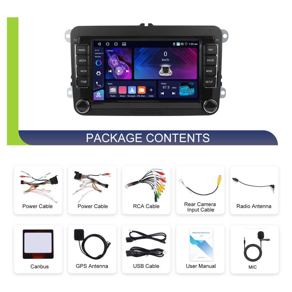 Android 15 Auto-Multimediabox – Autoradio – Car Stereo – Navigatiesysteem – Multimedia Speler – 7 Inch HD Touchscreen – Draadloze CarPlay & Android Auto – 4GB RAM + 64GB Opslag