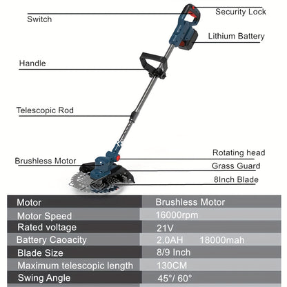 Grastrimmer – Elektrische Trimmer – Accu Trimmer – Snoeier – Zaag – 750W Motor – Verstelbare Snijkop - met 2 batterijen