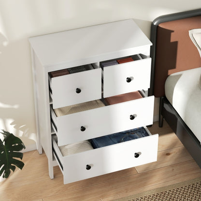 Ladenkast – Ladekast – Commode – Kast – Opbergkast – Wit met zwarte knoppen – Duurzame houten constructie – Ruime 4 laden (≥3,2 cu ft)