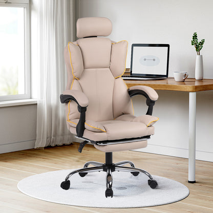 Gamingstoel – Bureaustoel – Game Chair – Werkstoel – Stoel Beige met Gouden Accenten – Ergonomisch Ontwerp – Verstelbare Hoogte