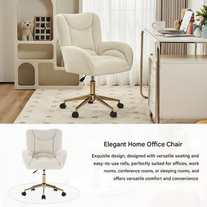 Bureaustoel – Draaistoel – Office Chair – Kantoorstoel – Bureaustoelen – Velvet Ivoor – Verstelbare Hoogte – Gouden Metalen Poten