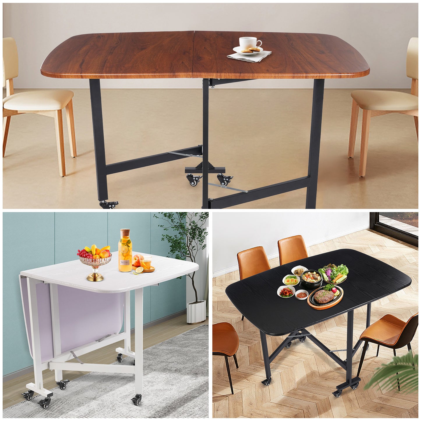 Inklapbare Tafel – Vouwtafel – Opklapbare Eettafel – Bijzettafel – Klaptafel – Wit – Mobiel Met 6 Wielen – Duurzaam MDF Met Krasbestendige Laag