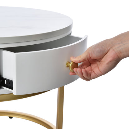 Salontafel – Koffietafel – Bijzettafel – Nachtkastje – Woonkamertafel – Hoogglans Marmerpatroon – Set van 2 Ronde Nesting Tafels 70x70 & 50x50 cm