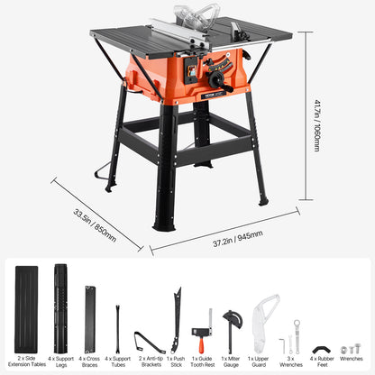 Tafelzaag – Cirkelzaag – Zaagtafel – Houtzaag – Compacte Zaag – Met Standaard – 1800W Motor – 200mm Zaagcapaciteit – Rood-Zwart