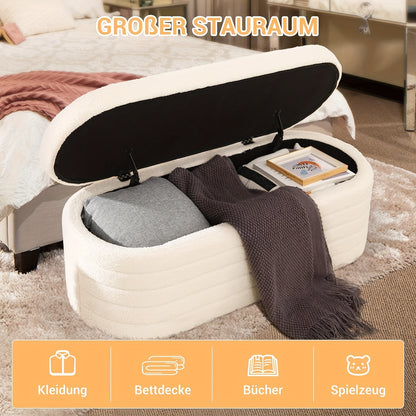 Sitzbank Mit Stauraum, Schuhbank Mit Sitzfläche, Teddystoff Sitzhocker, Moderner Sitztruhe Mit Großem Stauraum Aufbewahrungsbox, Sitzbox Für Schlafzimmer Wohnzimmer Weiß