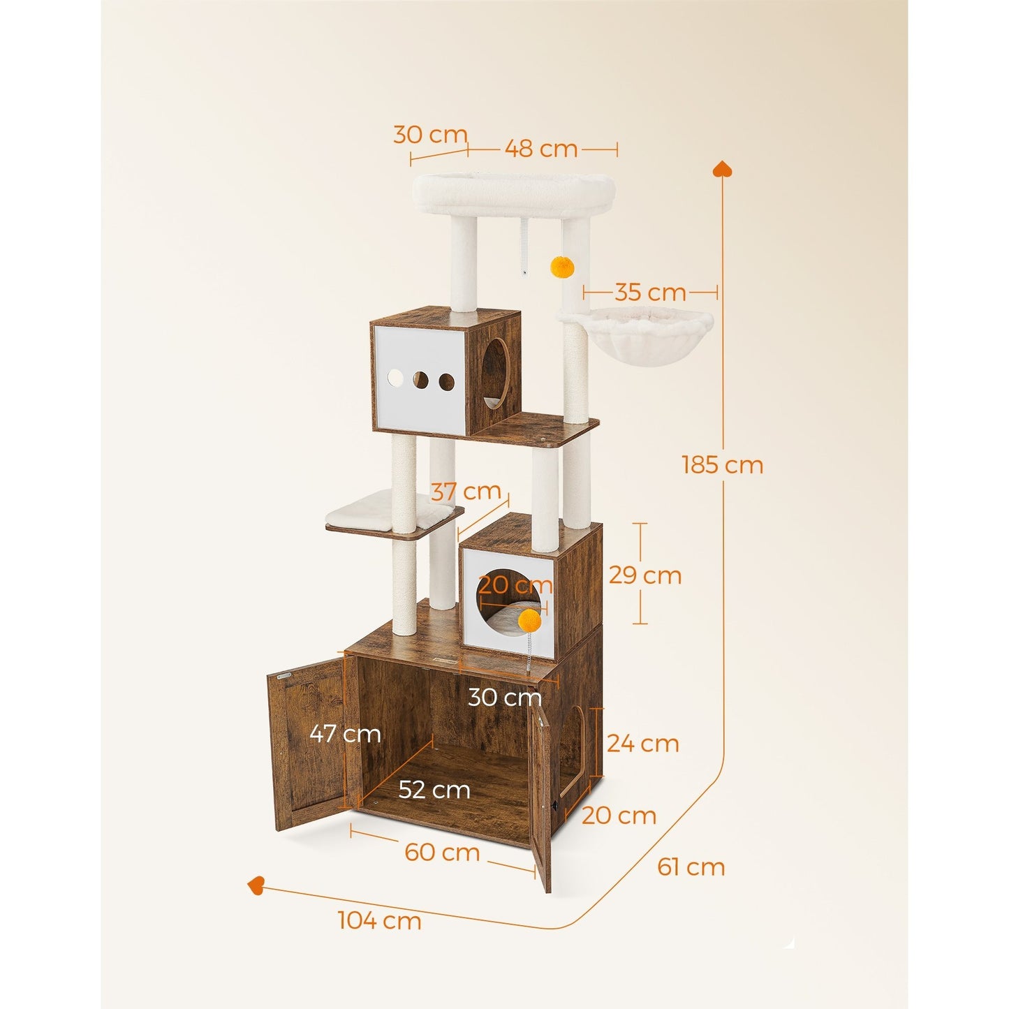 Kattenmeubel – Krabpaal – Kattenboom – Kattenhuis – Krabmeubel – Vintage Bruin – 185 cm Hoog – Wasbare Kussens