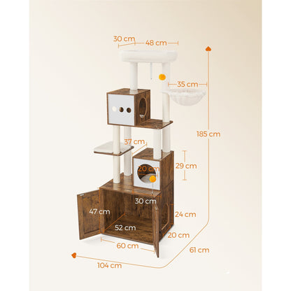 Kattenmeubel – Krabpaal – Kattenboom – Kattenhuis – Krabmeubel – Vintage Bruin – 185 cm Hoog – Wasbare Kussens