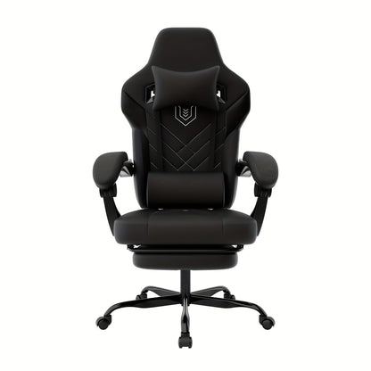 Gamingstoel – Gamestoel – Gaming Chair – Gamestoel Bureaustoel – Ergonomisch Design – Verstelbare Rugleuning 90°-135° – Inklapbare Voetensteun – PU-Leder Grijs