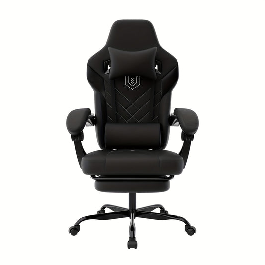 Gamingstoel – Gamestoel – Gaming Chair – Gamestoel Bureaustoel – Ergonomisch Design – Verstelbare Rugleuning 90°-135° – Inklapbare Voetensteun – PU-Leder Grijs