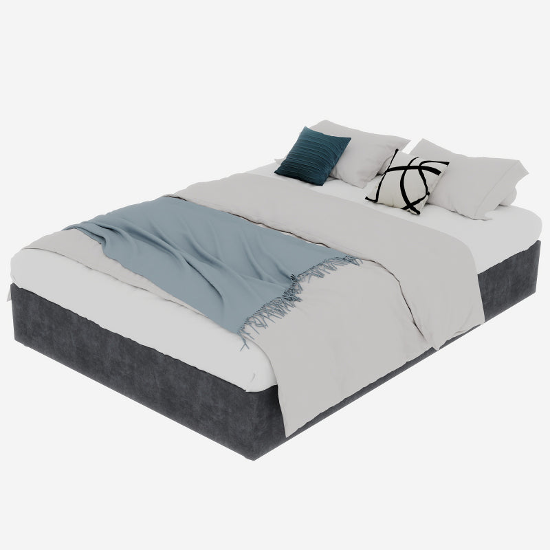 Bedframe 160x200 – Bedombouw – Tweepersoonsbed – Opbergbed – Gestoffeerd Bed – Grijs Nederlands Fluweel – Gaslift Opbergruimte – Modern Minimalistisch Design