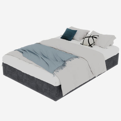Bedframe 160x200 – Bedombouw – Tweepersoonsbed – Opbergbed – Gestoffeerd Bed – Grijs Nederlands Fluweel – Gaslift Opbergruimte – Modern Minimalistisch Design