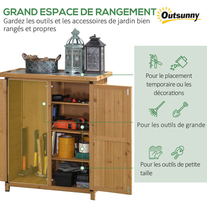 Outsunny Outdoor Garden Shed with 3 Shelves, 2 Doors, 75L x 40W x 90H cm, Yellow Pine Wood, Asphalt Roof