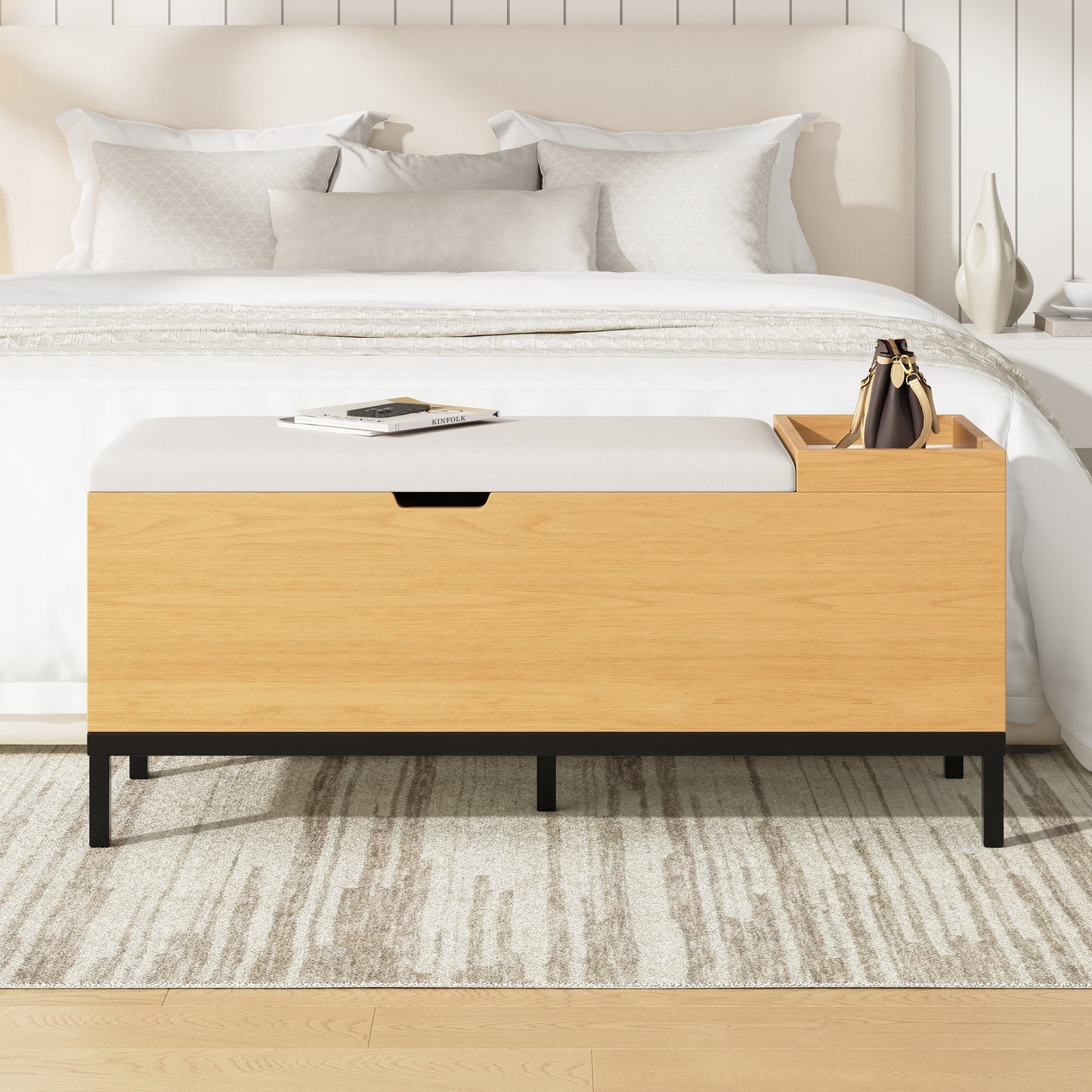 BTM Shoe Bench 115X40X49.5 Cm, Storage Bench with Seat Cushion, Bench with Storage, Floor Bench with Storage Space, Bench for Entrance Area, Living Room & Bedroom