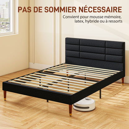 Tweepersoons Bedframe – Bedframe Met Opbergruimte – Bedbodem – Stalen Bedframe – Slatted Bed – 140x200 cm – Verhoogde Onderbedruimte – Gestoffeerd Hoofdbord Zwart