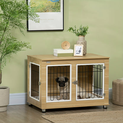 Hondenkennel – Hondenbench – Hondenkooi – Hondenhok – Hondenhuis – Medium – Stalen Materiaal – Dubbele Deuren Met Mat – Khaki