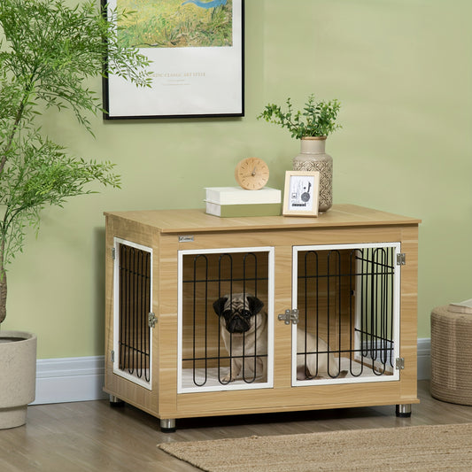Hondenkennel – Hondenbench – Hondenkooi – Hondenhok – Hondenhuis – Medium – Stalen Materiaal – Dubbele Deuren Met Mat – Khaki