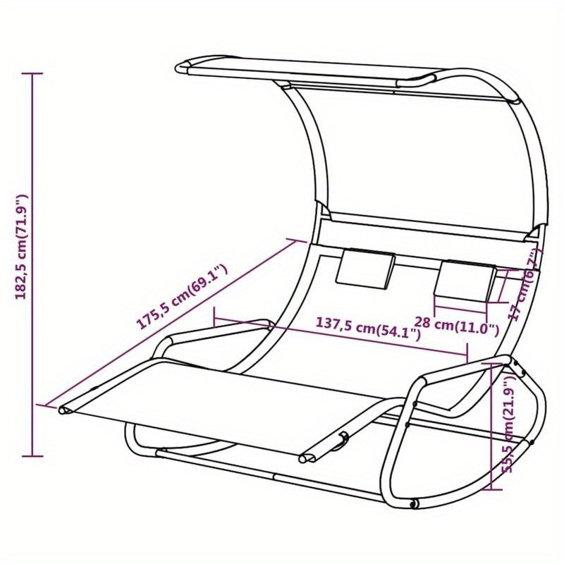 Twee Persoons Schommelstoel – Dubbele Loungestoel – Patio Schommelstoel – Tuinstoel Met Overkapping – Zwarte Stalen Frame – Ergonomisch Zitcomfort – Crèmekleurige Zonwering