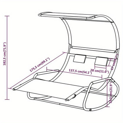 Twee Persoons Schommelstoel – Dubbele Loungestoel – Patio Schommelstoel – Tuinstoel Met Overkapping – Zwarte Stalen Frame – Ergonomisch Zitcomfort – Crèmekleurige Zonwering