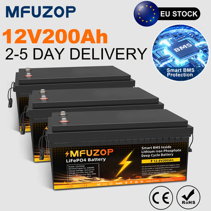 MFUZOP 3*12V 200Ah LiFePO4 Battery 2560Wh 15000+ Deep Cycle Lithium Battery 200A BMS Suitable for RV Camping Solar Golf Cart Home Energy Storage Off-Grid System
