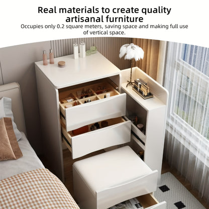 Kaptafel – Make-uptafel – Schminktisch – Toilettafel – Opbergmeubel – 3-in-1 Design Met Inklapbare Spiegel – Temperatuurbestendig Glazen Blad Wit