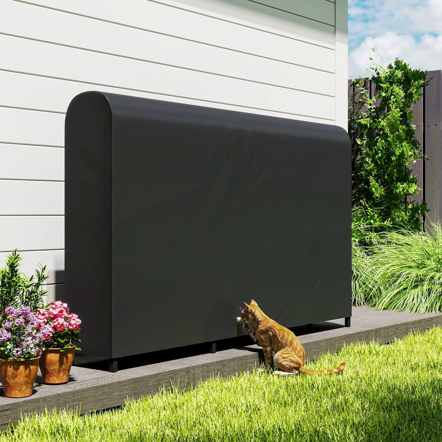 Houtrek – Houtopslag – Brandhoutrek – Buitenhaardrek – Houtbewaarrek – Zwart – 199x30x121 cm – Waterdichte hoes – Max. 300 kg draagvermogen