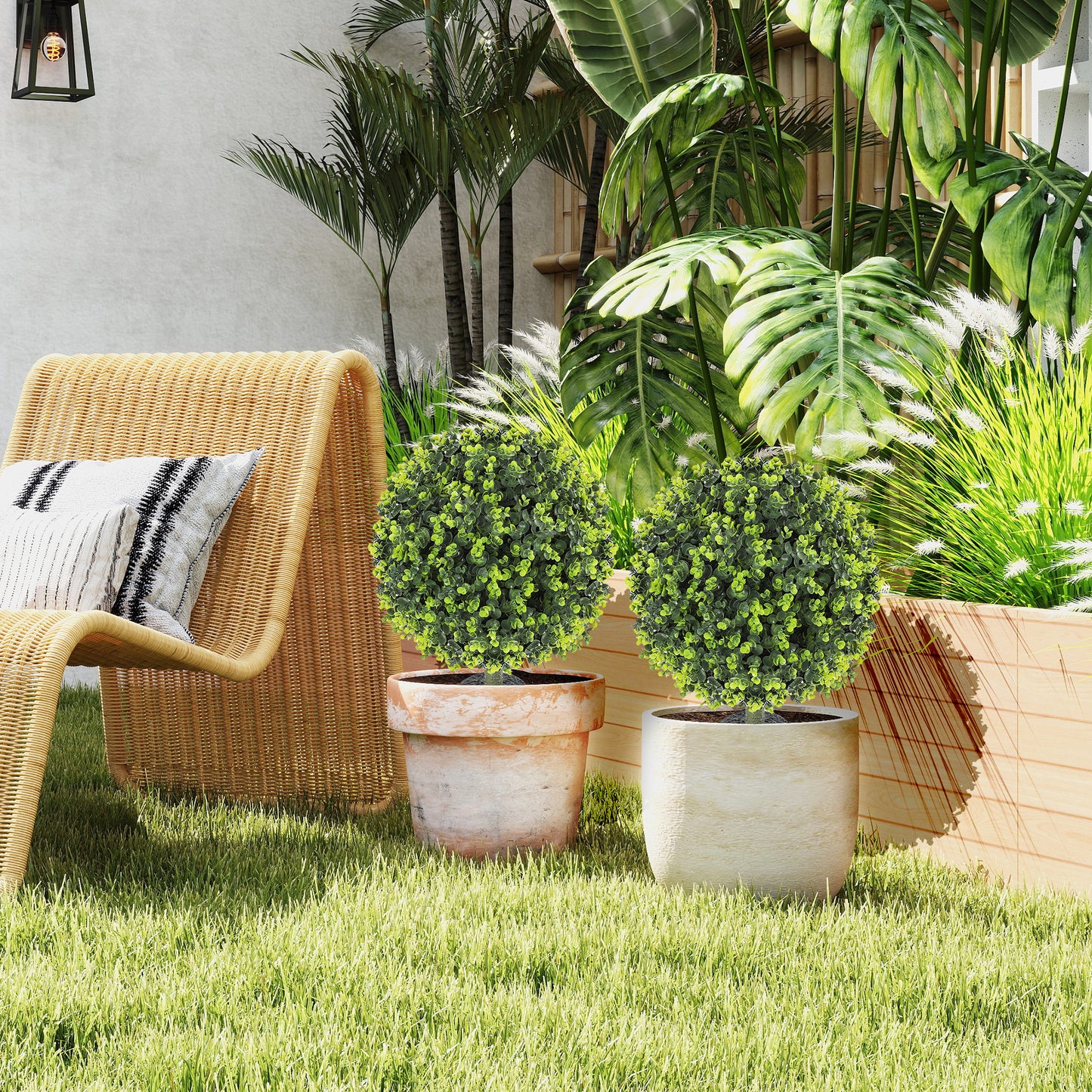 Kunstplanten – Nepplanten – Kunstbloemen – Kamerplanten – Kunstdecoratie – UV-bestendig – Inclusief Grondpin – 2 Stuks – Ø40 x 56 cm