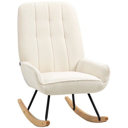 Schommelstoel – Relaxstoel – Fauteuil – Loungestoel – Voedingsstoel – Sherpa Fleece Bekleding – Massief Houten Frame – 150 kg Draagvermogen – 63x95x97 cm