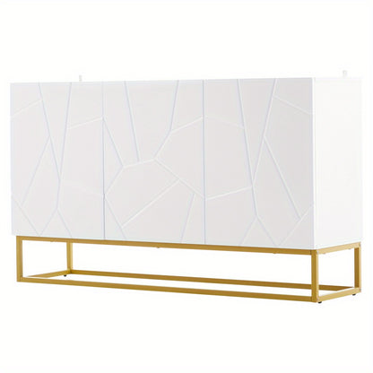 Dressoir – Opbergkast – Ladekast – Buffetkast – Woonkamerkast – Modern Wit – Hexagonaal Ontwerp – Stevig Metalen Frame – 130 cm Breed – Vloermontage