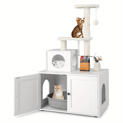 Krabpaal – Krabboom – Kattenboom – Kattenhuis – Kattenmeubel – Incl. Speelbal – 132 cm Hoog – Wit Houten Design