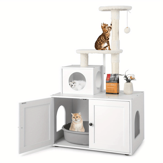Krabpaal – Krabboom – Kattenboom – Kattenhuis – Kattenmeubel – Incl. Speelbal – 132 cm Hoog – Wit Houten Design