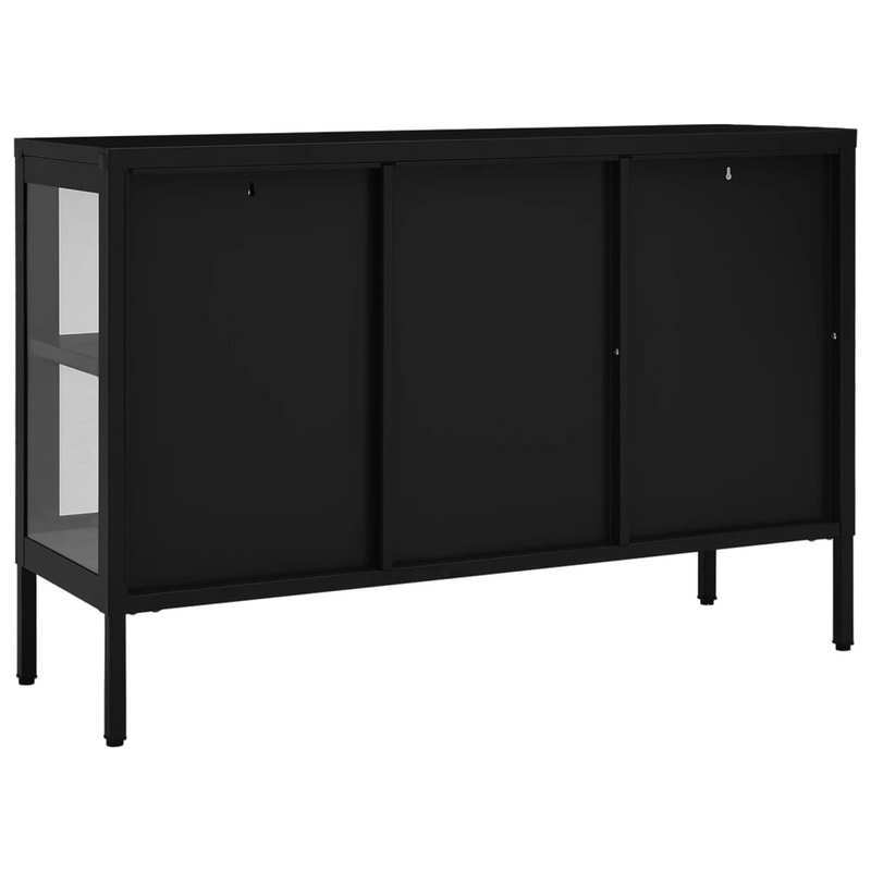 Dressoir – Sideboard – Opbergkast – Ladekast – Kast – Industrieel Design – 105x35x70 cm – Staal en Zwart Glas