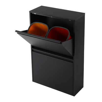 4x15L Kitchen Trash Can | Black, Sorting Trash Bin, Rubbish Storage Cabinet, Carbon Steel, Rectangle Shape, NaMaSyo Brand