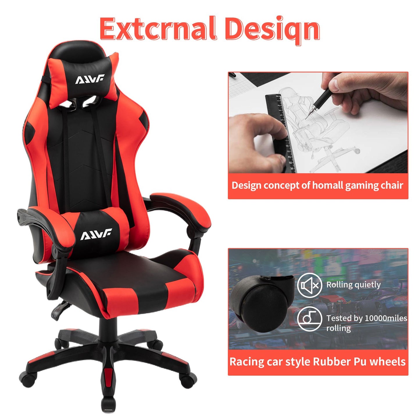 Gamingstoel – Bureaustoel – Computstoel – Racerstoel – Ergonomische Stoel – Verstelbare Rugleuning – Memory Foam Zitting – Kunstleren Bekleding – Rood