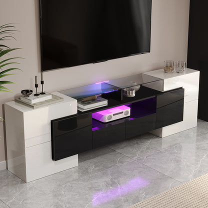 Modern TV-meubel – TV-kast – Mediameubel – Entertainmentmeubel – Zitmeubel – Laag en Ruimtebesparend Ontwerp – Glanzend Zwart-Wit Met 4 Deuren & 2 Lades