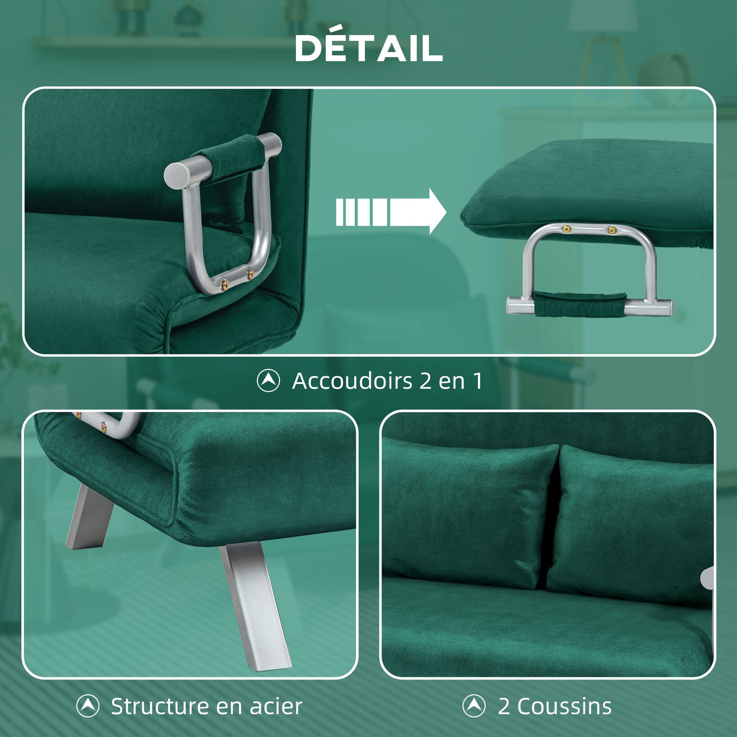 2-Zits Slaapbank – Bankbed – Slaapbankje – Slaapbank Mini – Bedbank – Verstelbare Rugleuning – Suède Look Afneembare Bekleding Groen