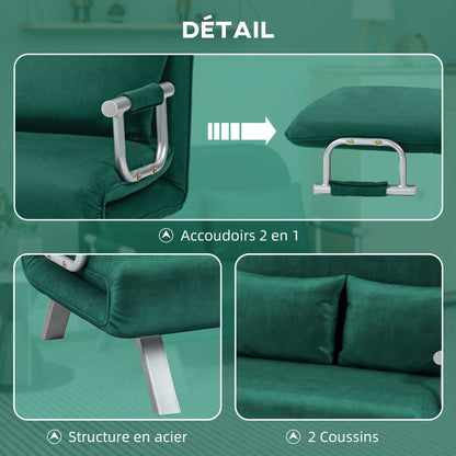 2-Zits Slaapbank – Bankbed – Slaapbankje – Slaapbank Mini – Bedbank – Verstelbare Rugleuning – Suède Look Afneembare Bekleding Groen
