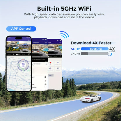 Dashcam – Auto Camera – 4-Kanaals Recorder – Beveiligingscamera – Wegencamera – 4K Voor + 1080p Achter – Wifi & GPS Met Nachtzicht