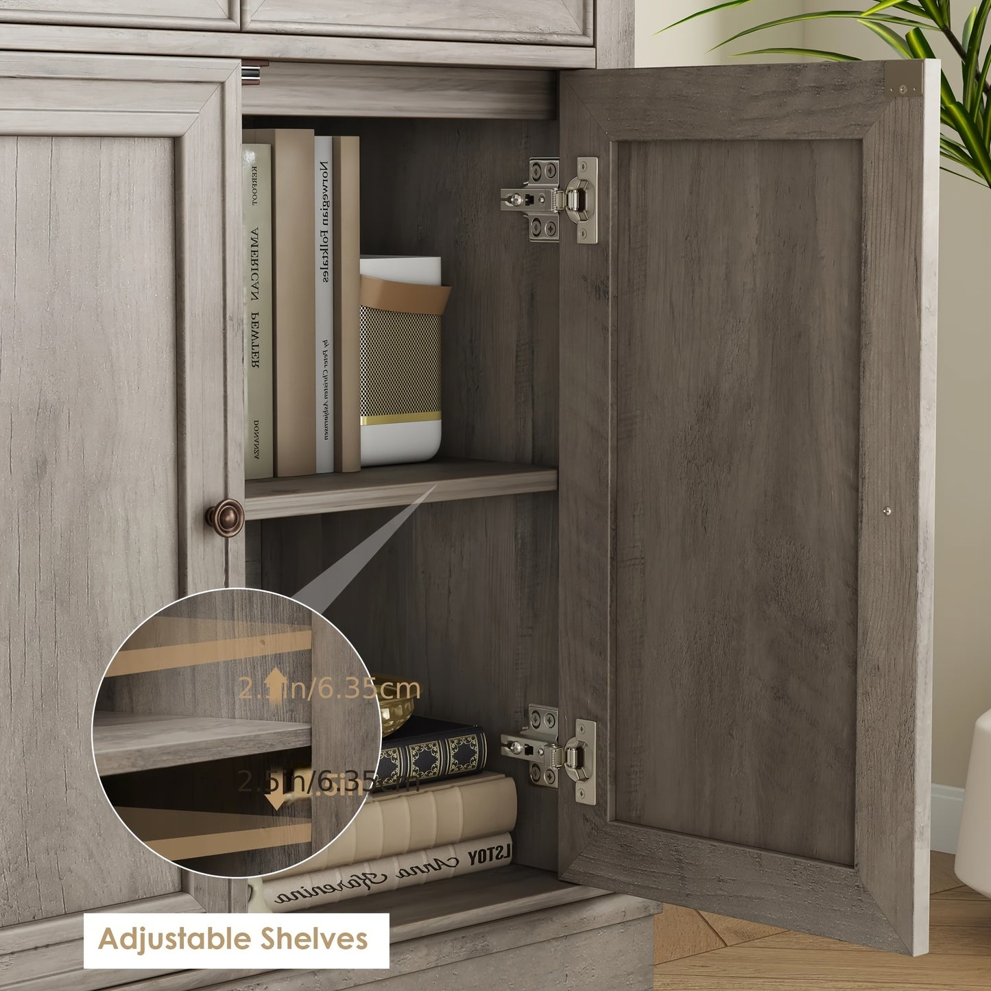 Keukenkastje – Dressoir – Sideboard – Opbergkast – Buffetkast – Asgrijs – 134x87x40 cm – Verstelbare Legplanken – Stevig Werkblad 40 kg