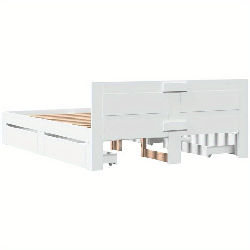 Bedframe – Bed – Bedframe Met Hoofdbord – Slaapkamermeubel – Enkelbed – Modern Wit – 150x200 cm – Duurzaam Multi-Layer Ontwerp – Gemakkelijk In Elkaar Te Zetten