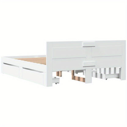 Bedframe – Bed – Bedframe Met Hoofdbord – Slaapkamermeubel – Enkelbed – Modern Wit – 150x200 cm – Duurzaam Multi-Layer Ontwerp – Gemakkelijk In Elkaar Te Zetten