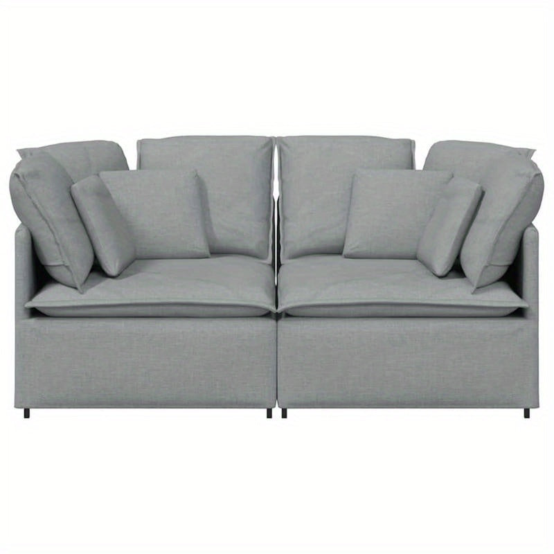 Modular Sofa with Cushions, Light Grey Fabric
