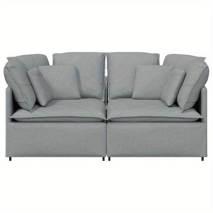 Modular Sofa with Cushions, Light Grey Fabric