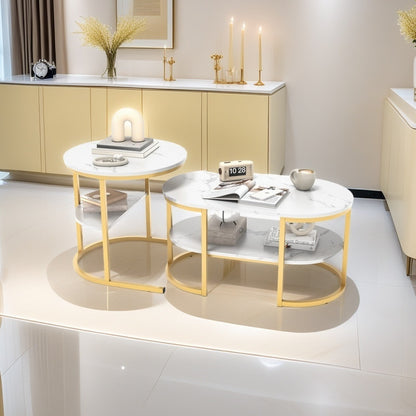 Salontafel – Koffietafel – Bijzettafel – Zettafel – Nesting Tafel – Ronde Set – MDF Blad – Metalen Frame – Ruimtebesparend – Veilig Zonder Scherpe Hoeken