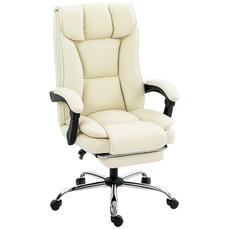 Ergonomic Office Chair with Wheels and Stability Plate | Featuring Armrests, Adjustable Headrest, Lumbar Support, Height Adjustment, Memory Foam, Rocking Function, Suitable for Office, Study Room, Bedroom, Color: Beige and Bl