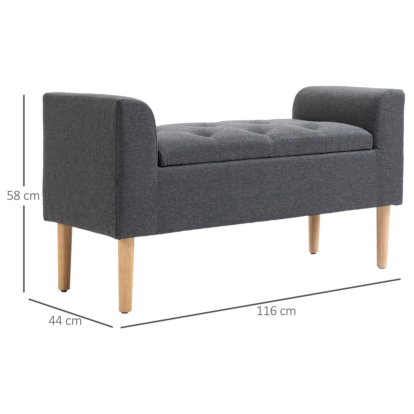 Opbergkist – Opbergbank – Opbergbox – Opbergbak – Opbergmeubel – Chesterfield Design – Ruime Opbergruimte 81,5x35,5x18 cm – Polyester Bekleding Linnenlook Grijs