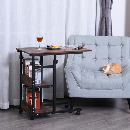 HOMCOM Heavy-Duty Adjustable Height Side Table with Wheels - Extendable/Retractable End Table, Space-Saving Mobile Desk, Sturdy Metal Construction, Easy Assembly for Living Room, Home Office, Bedroom - Modern Industrial Furni