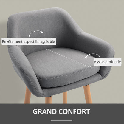 Barstoel – Barkruk – Kruk – Barstoel Met Rugleuning – Barkruk Met Armleuningen – Scandinavisch Design – Comfortabel Linnen Zitting – Stevig Houten Onderstel Lichtgrijs