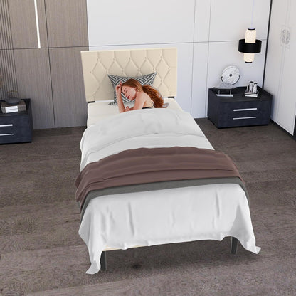 Gestoffeerd Bed – Bedframe – Ledikant – Slaapbed – Tweepersoonsbed – 140x200 cm – Beige Imitatieleer – Stevige Houten Lattenbodem