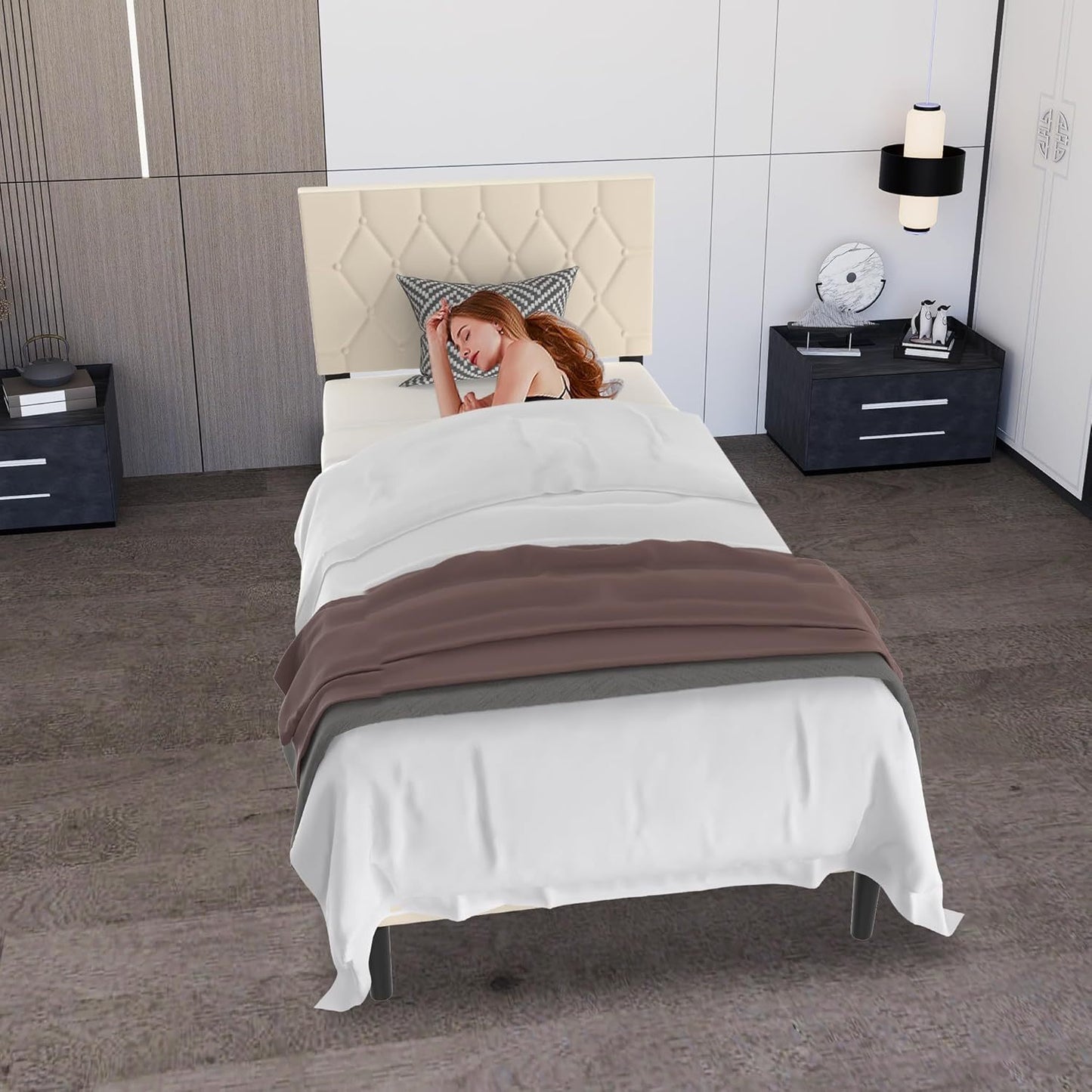 Boxspringbed – Gestoffeerd Bed – Bedframe – Tweepersoonsbed – Slaapkamer Bed – Imitatieleer – 160x200 cm – Comfortabel Hoofdbord – Stevige Houten Lattenbodem