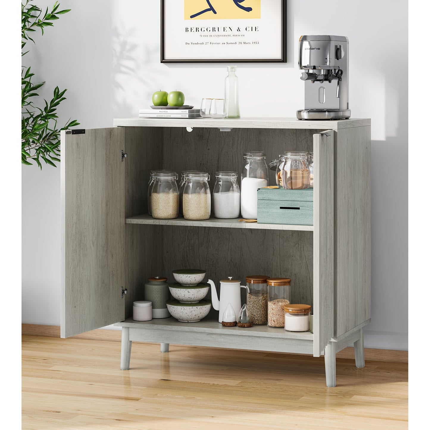 Dressoir – Opbergkast – Ladekast – Buffetkast – Wandkast – Grijs – Uniek Groefdesign – Verstelbare Binnenvakken – 3 Hoogtes